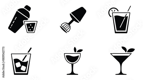 Cocktail icon set illustration for bar menu design graphic resource