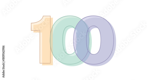 Colorful Numerical Illustration of One Hundred Celebration and Anniversary Design Element Isolated on White Background with Soft Pastel Tones