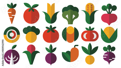 Collection of flat design vegetables icons for healthy eating concept