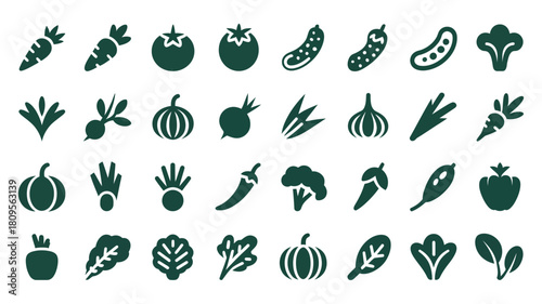 Collection of Vegetable Icons in a Modern and Minimalist Style Design