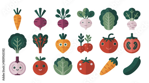 Colorful Vegetable Flat Design Icon Set Vector Illustration Pattern Background