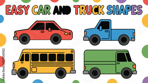 Easy car and truck shapes for children illustration design vector