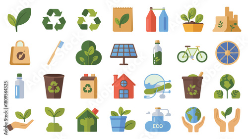 Sustainability and environmental protection icons symbolizing ecological awareness and earth care