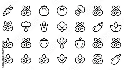 Variety of outline vegetables and fruits in minimalist style arrangement