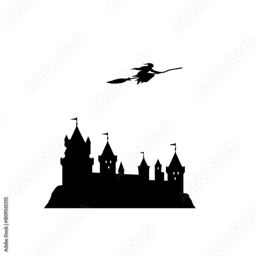 Witch Flying Over Castle