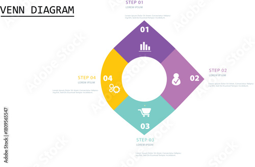 Venn diagram infographic chart vector template modern style