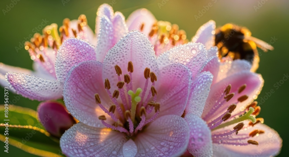 Fototapeta premium Close macro shot of fresh morning blossoms