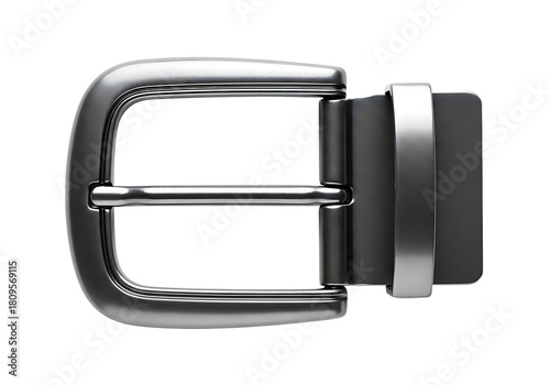 Polished silver-tone metal belt buckle, classic fashion accessory isolated on transparent background