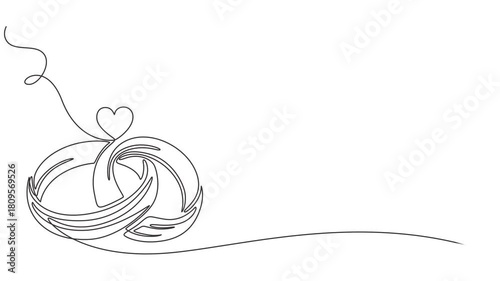 ring continuous one line drawing animation, Animation of a single line drawing of two wedding rings. Continuous contour movement of two wedding rings. Continuous video with one line, Video. Drawing