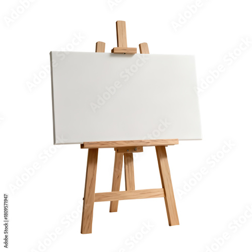 Clean art studio easel holding empty landscape canvas mockup