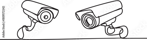 Set of surveillance camera one line. Electronic tools. Abstract minimal continuous line isolated. one line Icon drawing with white background