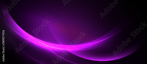 Abstract purple lines curve across dark background. Smooth gradients create dynamic visual effect. Minimalist design evokes energy, motion.
