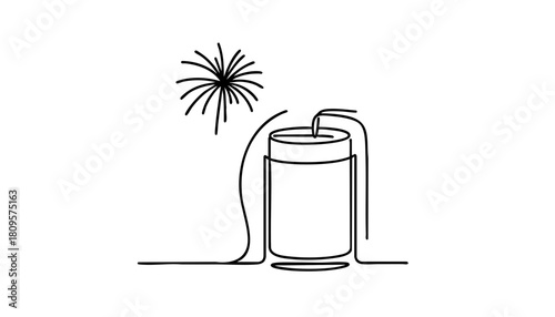 Single line drawing in modern minimalist style of firecrackers for Chinese New Year celebration 