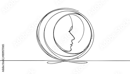 Single line drawing in modern minimalist style of lunar calendar for Chinese New Year on white background with copy space