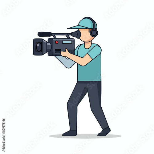 Cameraman filming with professional video camera equipment