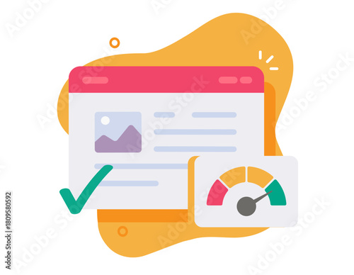 Website page load speed time icon, success web site webpage server performance as seo score test modern graphic illustration design flat cartoon, download meter technology check mark