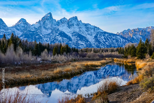 Gorgeous View with Reflection at the Schwabacher Landing in the Snake River at Grand Teton National Park	