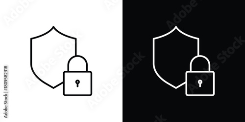 Shield lock icon eps. thin, line, outline and stroke style set