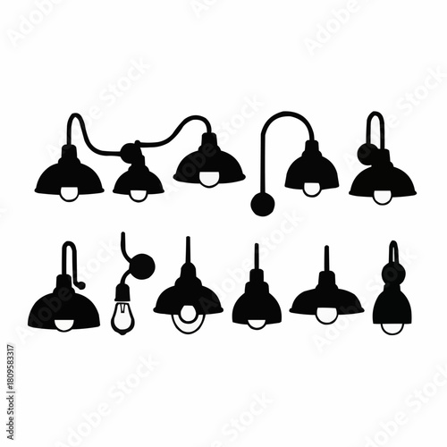 Collection of Industrial Style Pendant Lights Silhouettes.