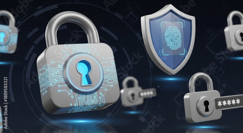 3D Cybersecurity Lock Icons for Secure Access and Digital Protection