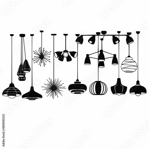 Collection of Modern and Vintage Hanging Lamps and Chandeliers.