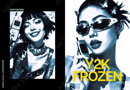 Y2K Frozen Poster Photo Effect Mockup