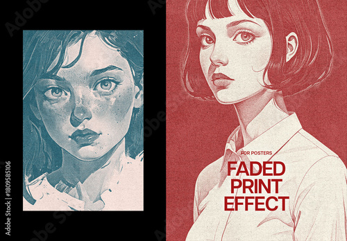 Faded Print Poster Photo Effect Mockup