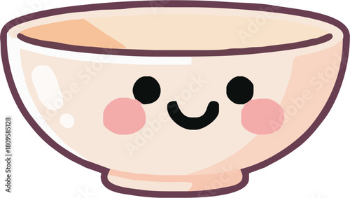 Cheerful cartoon bowl with a cute smiling face bringing joy to mealtime illustrations and adding a touch of whimsy to food-related designs originally from vector art