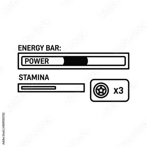 Gaming ui element with energy, power, and stamina bars