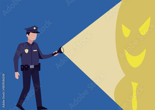 見回りをする警備員と犯罪者
Patrolling security guards and criminals
