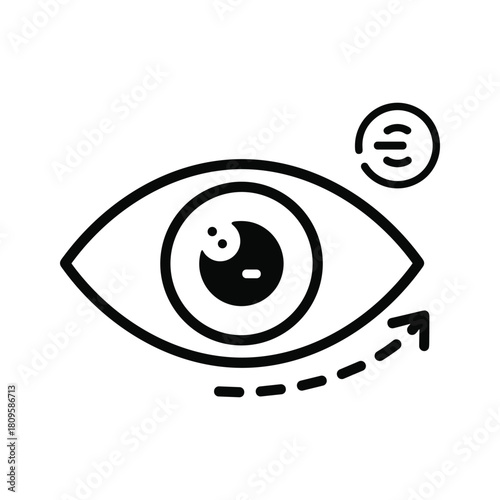 Line art illustration of an eye with an arrow indicating movement