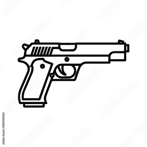 Minimalist line art illustration of a handgun, a personal firearm