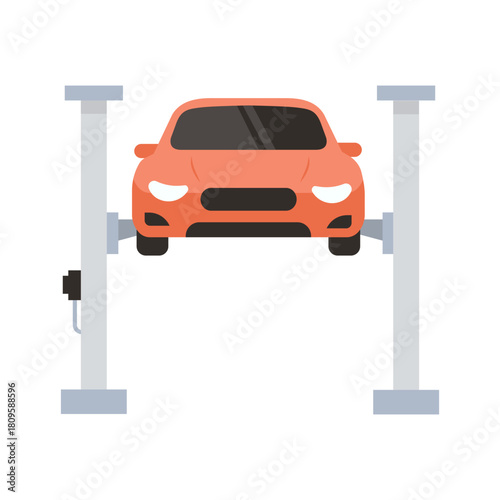 Automotive elevator with car isolated on white background. Car service  concept. Vector stock