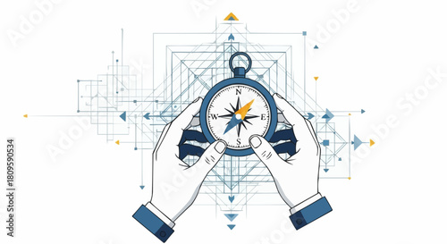 Hands holding compass showing direction and orientation for navigation and guidance.