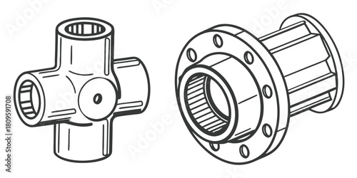 A universal joint and a flange assembly are shown in a technical drawing.