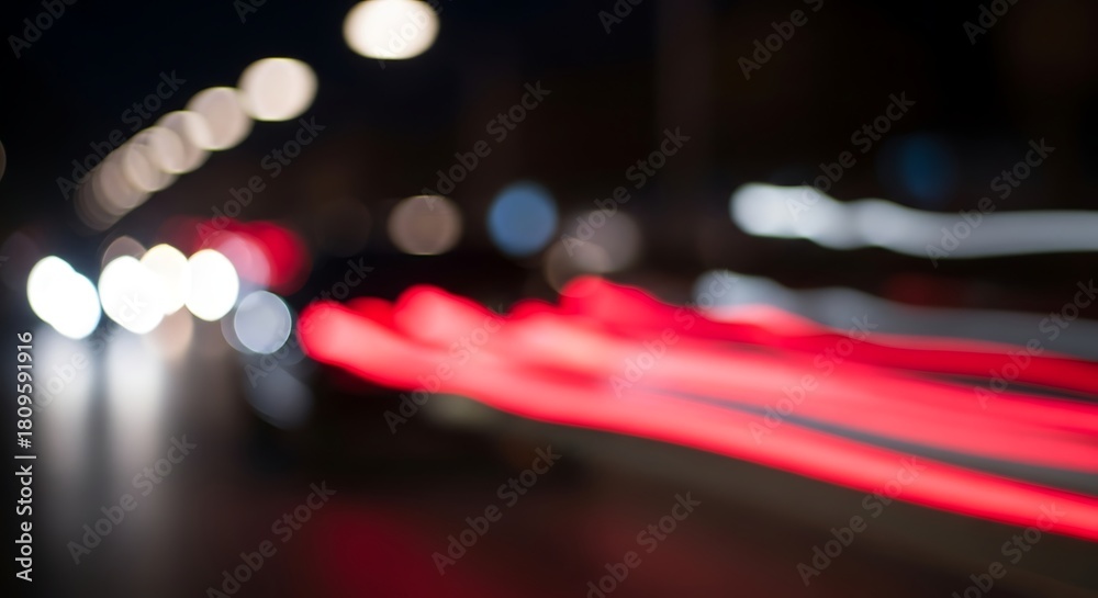 Obraz premium Nighttime City Lights Abstract Blurred Motion of Car Trails and Headlights