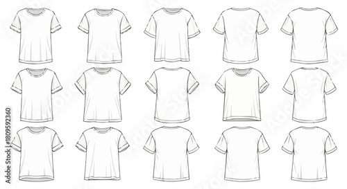 Collection of blank white t shirts front and back view.