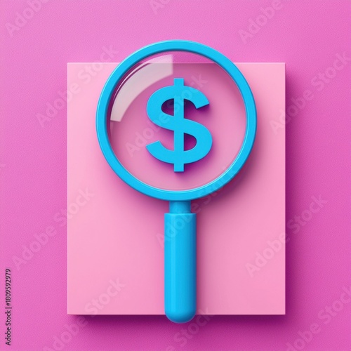 Magnifying Glass Focusing on Dollar Sign on Pink Background