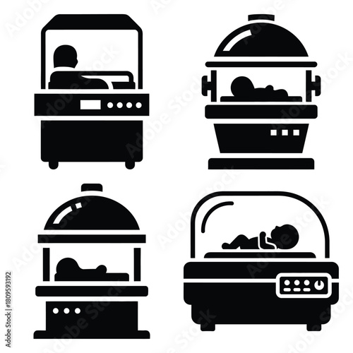 baby incubator vector icons– simple hospital and medical safety symbols