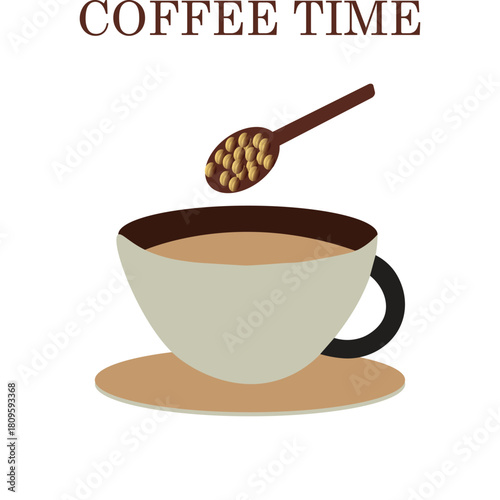  A coffee cup with coffee beans on a plate  Premium Vector