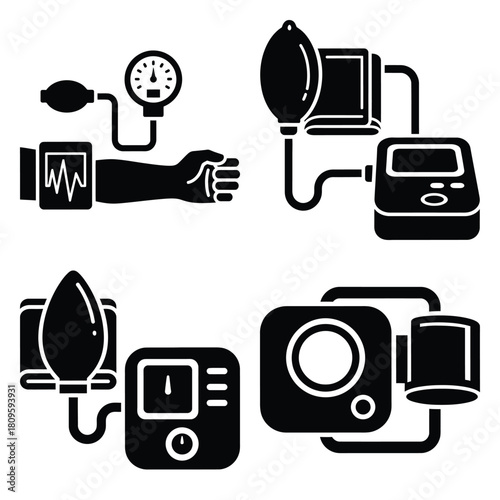 blood pressure monitor vector icons– simple hospital and medical safety symbols