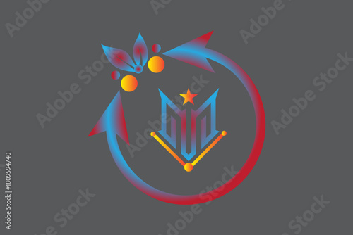 Vibrant Circular Arrow Emblem with Modern Badge