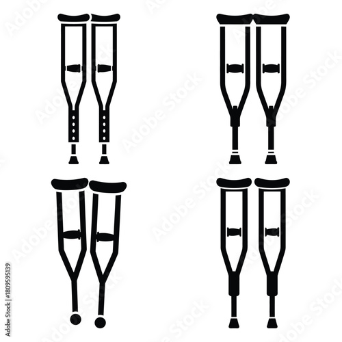 crutch pair vector icons– simple hospital and medical safety symbols