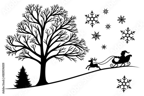 christmas sihouette black vector white background 