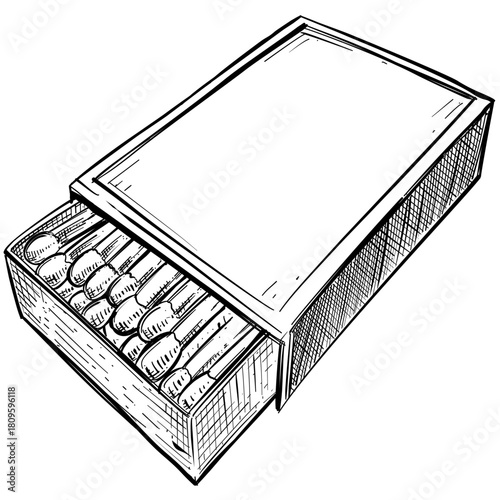 Wooden matchbox vector line art hand drawn illustration