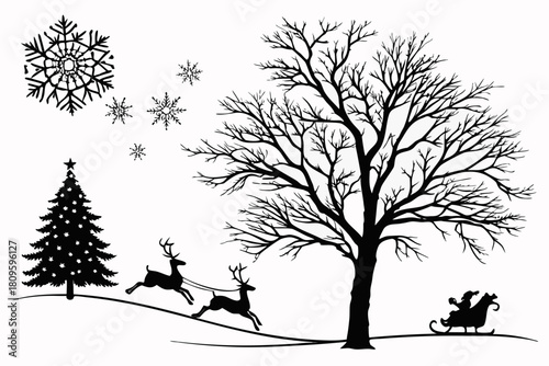 christmas sihouette black vector white background 