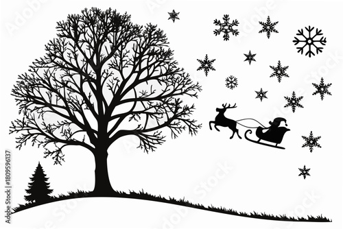 christmas sihouette black vector white background 