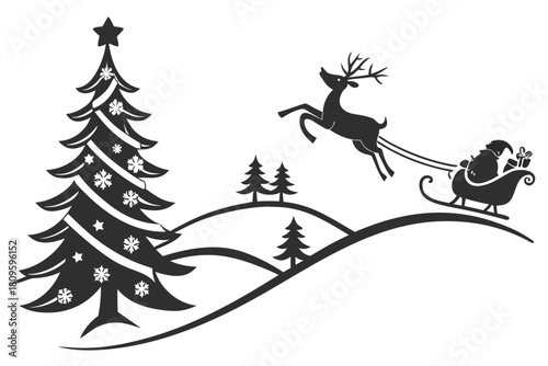 christmas sihouette black vector white background 