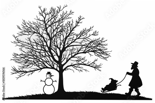 christmas sihouette black vector white background 