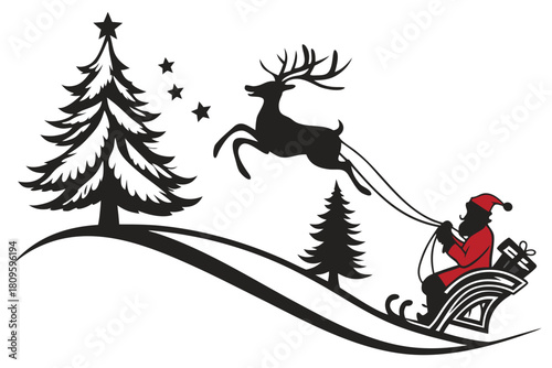 christmas sihouette black vector white background 